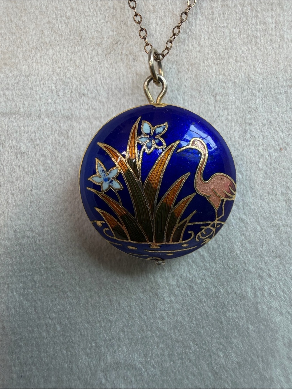 Gold fill 14K Blue Enamel Floral Pendant Necklace- Vintage - Picture 7 of 13